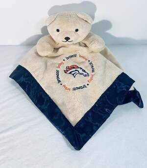 Denver Broncos Teddy Bear Lovey Blue Satin trim Baby Fanatic